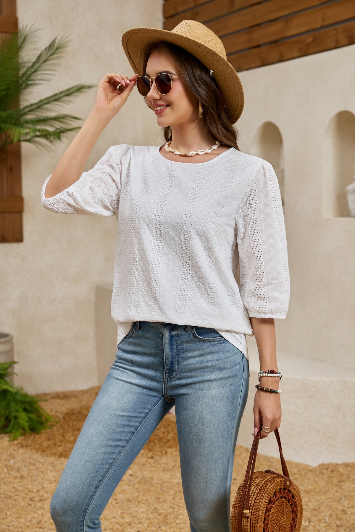 Mexican Fiesta Floral Embroidered Button Down Blouse